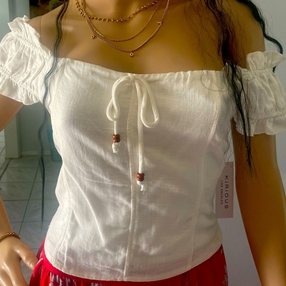 NWT Kirious Los Angeles white corset style top with lining and elastic back Sz M